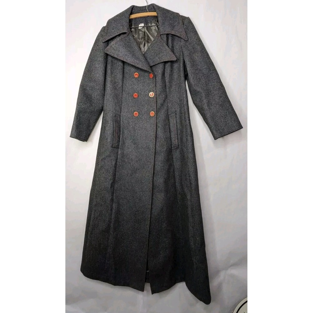 Vintage 1960s Wool Long Trench Coat Neutral  Gray Unbranded Size M/L